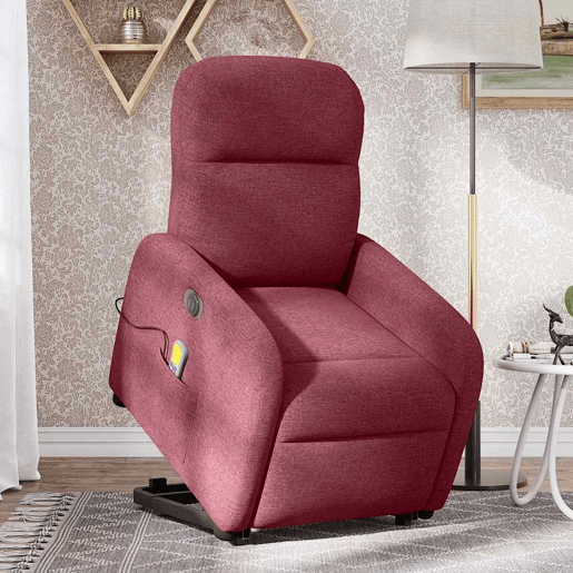 Poltrona elevatória de massagens elétrica - Poltrona relax tecido vermelho tinto Poltrona elevatória de massagens elétrica - Poltrona relax tecido vermelho tinto