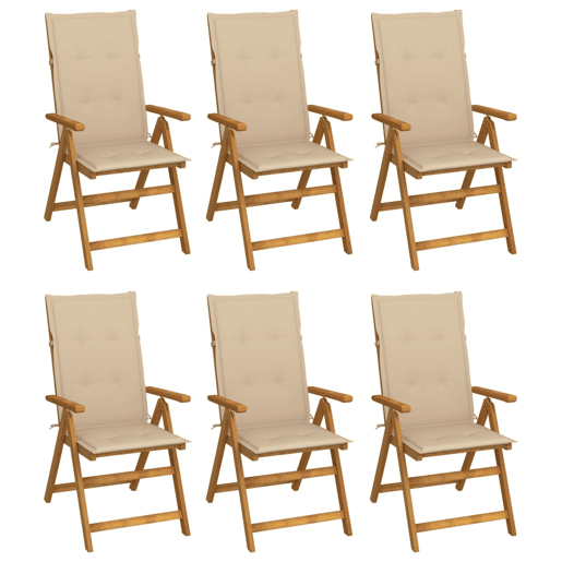 Cadeiras de jardim - Cadeiras de exterior dobráveis c almofadões 6 pcs acácia maciça