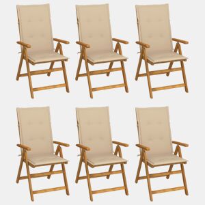 Cadeiras de jardim - Cadeiras de exterior dobráveis c almofadões 6 pcs acácia maciça
