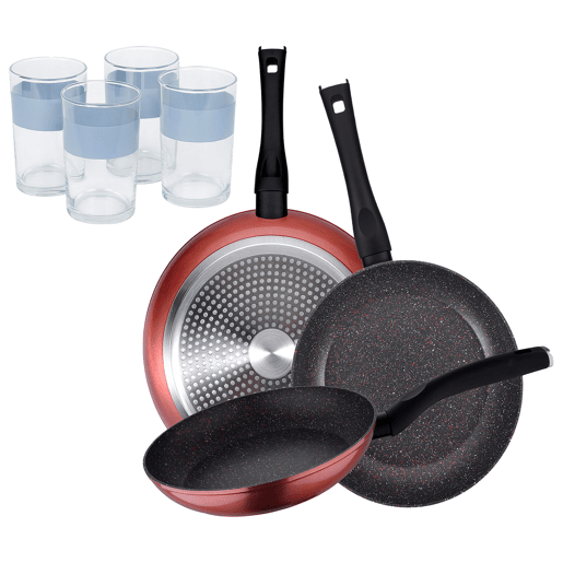 Set de frigideiras San Ignacio com 3 peças + 4 copos Set de frigideiras San Ignacio com 3 peças + 4 copos