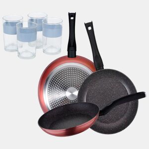 Set de frigideiras San Ignacio com 3 peças + 4 copos