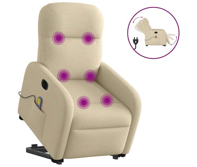 Sillón de masaje eléctrico reclinable - sillón relax elevable tela crema
