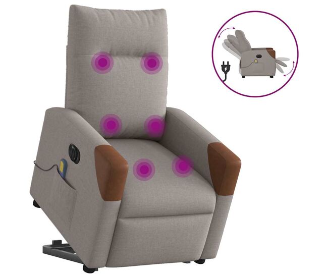 Sillón de masaje eléctrico reclinable - sillón relax elevable tela taupé