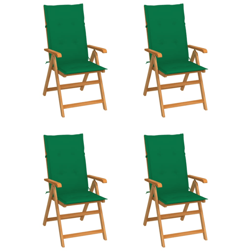Cadeiras de jardim - Cadeiras de exterior c almofadões verdes 4 pcs teca maciça