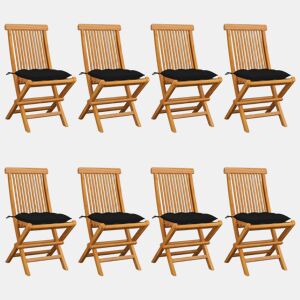 Cadeiras de jardim - Cadeiras de exterior c almofadões pretos 8 pcs teca maciça