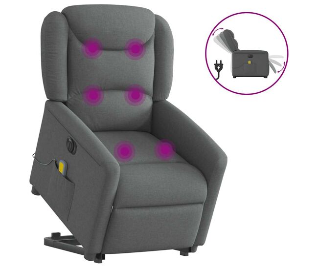Sillón de masaje eléctrico reclinable - sillón relax elevable tela gris oscuro