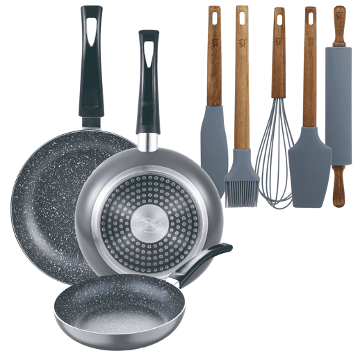 Set de frigideiras San Ignacio com 3 peças + Set de utensílios Set de frigideiras San Ignacio com 3 peças + Set de utensílios