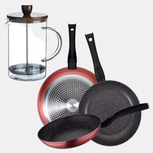 Set de frigideiras San Ignacio de 3 peças + cafeteira francesa