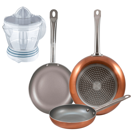 Set de frigideiras San Ignacio de 3 peças + espremedor de frutas