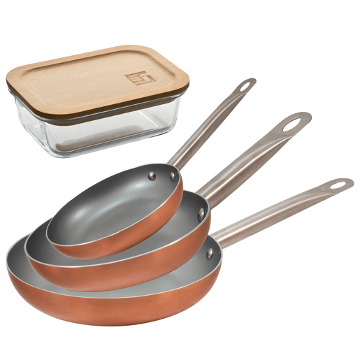 Set de frigideiras San Ignacio de 3 peças + recipiente hermético