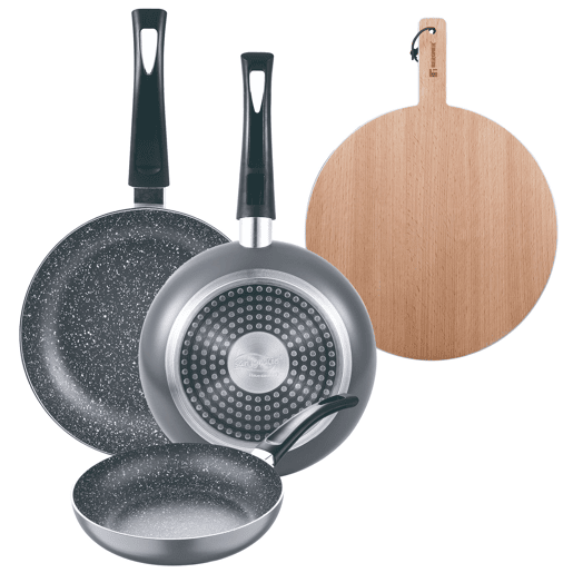 Set de frigideiras San Ignacio de 3 peças + tábua de corte Set de frigideiras San Ignacio de 3 peças + tábua de corte