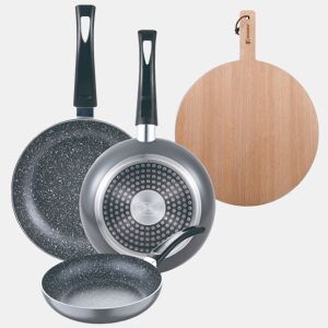 Set de frigideiras San Ignacio de 3 peças + tábua de corte