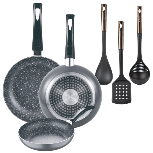 Set de frigideiras San Ignacio de 3 peças + Set de utensílios