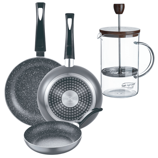 Set de frigideiras San Ignacio de 3 peças + cafeteira francesa