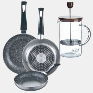 Set de frigideiras San Ignacio de 3 peças + cafeteira francesa