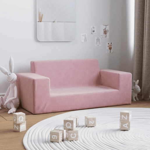 Sofá infantil, Sofá para criança de 2 lugares pelúcia rosa