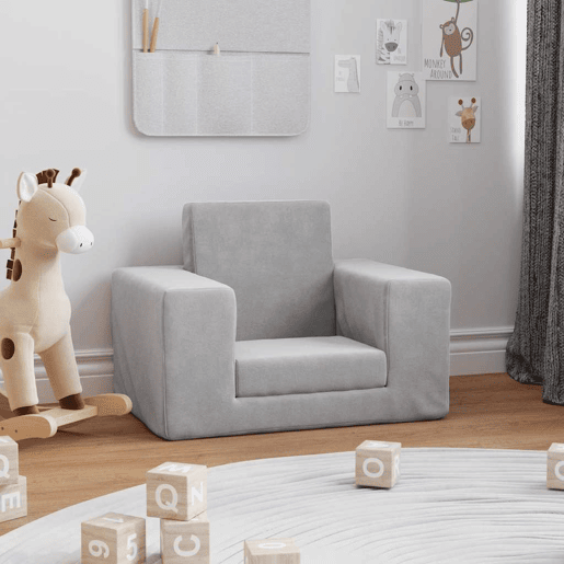 Sofá-cama infantil pelúcia macia cinzento-claro Sofá-cama infantil pelúcia macia cinzento-claro