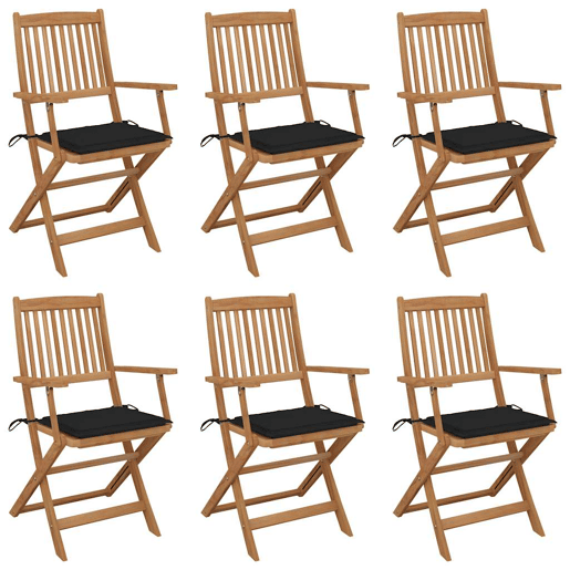 Cadeiras de jardim - Cadeiras de exterior dobráveis c almofadões 6 pcs acácia maciça
