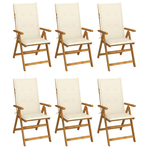 Cadeiras de jardim - Cadeiras de exterior dobráveis c almofadões 6 pcs acácia maciça