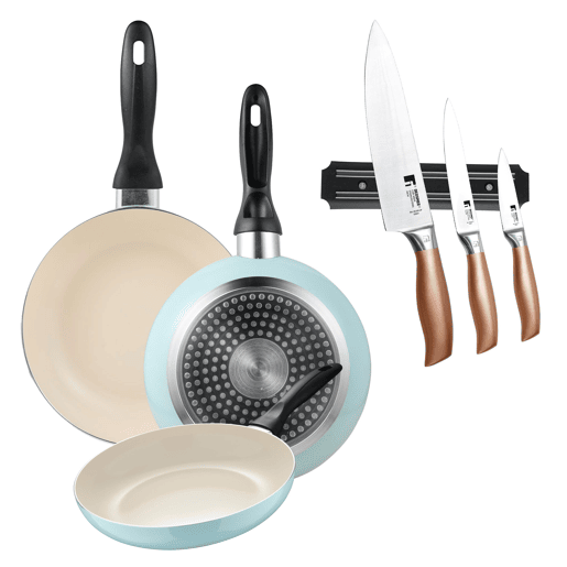 Set de frigideiras San Ignacio de 3 peças + Set de facas