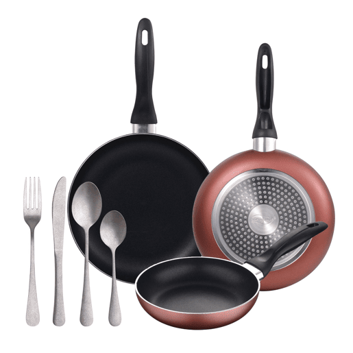 Set de frigideiras San Ignacio com 3 peças + 16 talheres Set de frigideiras San Ignacio com 3 peças + 16 talheres