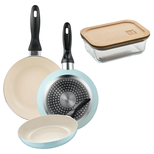 Set de frigideiras San Ignacio de 3 peças + recipiente hermético