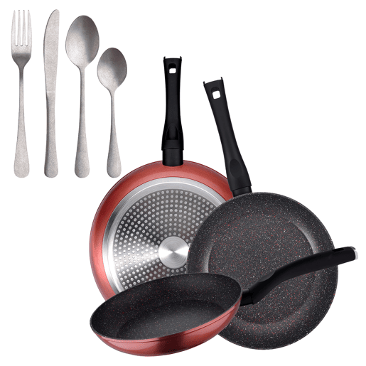 Set de frigideiras San Ignacio com 3 peças + 16 talheres Set de frigideiras San Ignacio com 3 peças + 16 talheres