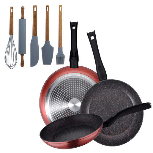 Set de frigideiras San Ignacio com 3 peças + Set de utensílios Set de frigideiras San Ignacio com 3 peças + Set de utensílios
