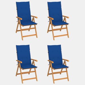 Cadeiras de jardim - Cadeiras de exterior c almofadões azul real 4 pcs teca maciça