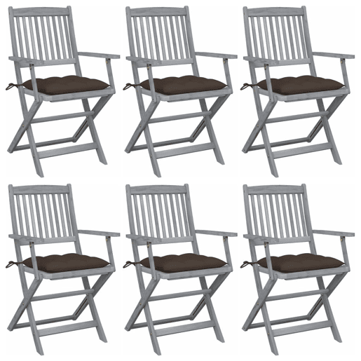 Cadeiras exterior - Cadeiras de jardim dobráveis c almofadões 6 pcs acácia maciça