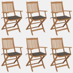 Cadeiras de jardim - Cadeiras de exterior dobráveis c almofadões 6 pcs acácia maciça