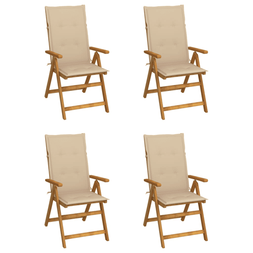 Cadeiras jardim - Cadeiras exterior reclináveis c almofadões 4 pcs acácia maciça
