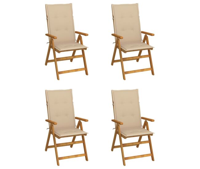 Juego de 4 sillas de jardín reclinables - sillas de exterior madera maciza acacia cojines