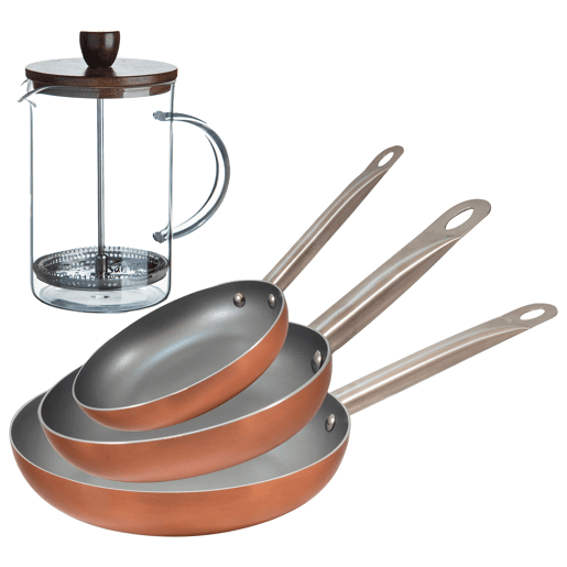 Set de frigideiras San Ignacio de 3 peças + cafeteira francesa