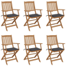 Cadeiras de jardim - Cadeiras de exterior dobráveis c almofadões 6 pcs acácia maciça