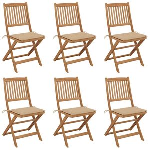 Cadeiras de jardim - Cadeiras de exterior dobráveis c almofadões 6 pcs acácia maciça