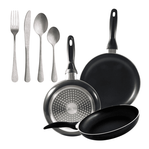Set de frigideiras San Ignacio com 3 peças + 16 talheres