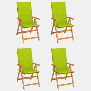 Cadeiras jardim - Cadeiras exterior c almofadões verde brilhante 4 pcs teca maciça