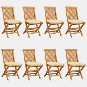 Cadeiras de jardim - Cadeiras de exterior c almofadões branco nata 8 pcs teca maciça