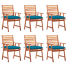Cadeiras de jantar p jardim - Cadeiras de exterior 6 pcs c almofadões acácia maciça