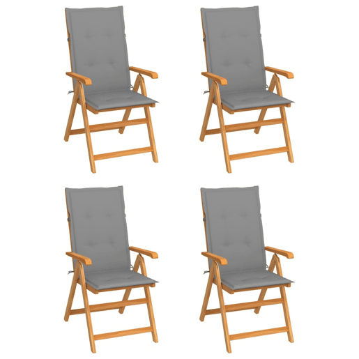 Cadeiras de jardim - Cadeiras de exterior c almofadões cinzentos 4 pcs teca maciça
