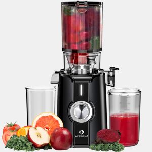 LINKChef SJ-051-EU-BL Espremedor de sumor lento - Certificação CE 200W Potência 1.2L Grande capacidade Duas bandejas alimentação Fácil limpar - Preto