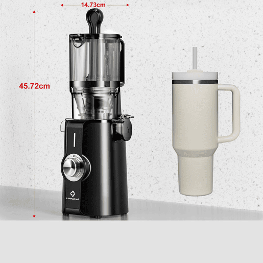 LINKChef SJ-051-EU-BL Espremedor de sumor lento - Certificação CE 200W Potência 1.2L Grande capacidade Duas bandejas alimentação Fácil limpar - Preto