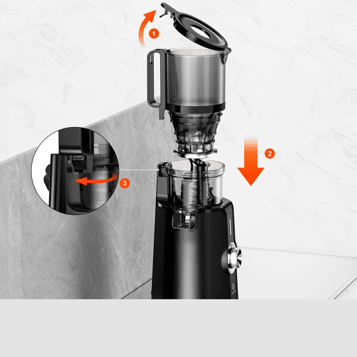 LINKChef SJ-051-EU-BL Espremedor de sumor lento - Certificação CE 200W Potência 1.2L Grande capacidade Duas bandejas alimentação Fácil limpar - Preto