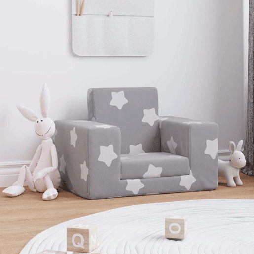 Sofá-cama infantil de c estrelas pelúcia cinzento-claro