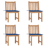 Cadeiras de jardim - Cadeiras de exterior c almofadões 4 pcs madeira de teca maciça