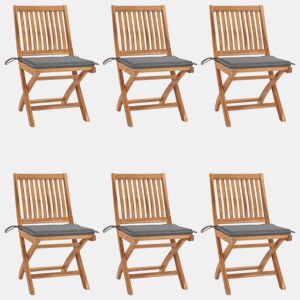 Cadeiras de jardim - Cadeiras de exterior dobráveis c almofadões 6 pcs teca maciça
