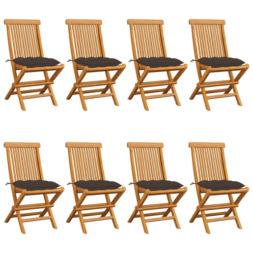 Cadeiras de jardim - Cadeiras de exterior c almofadões cinza-acast. 8 pcs teca maciça
