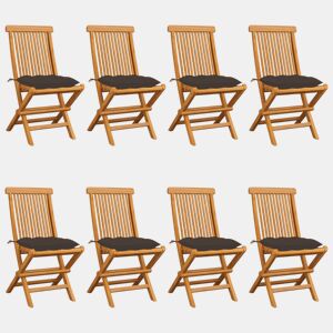 Cadeiras de jardim - Cadeiras de exterior c almofadões cinza-acast. 8 pcs teca maciça
