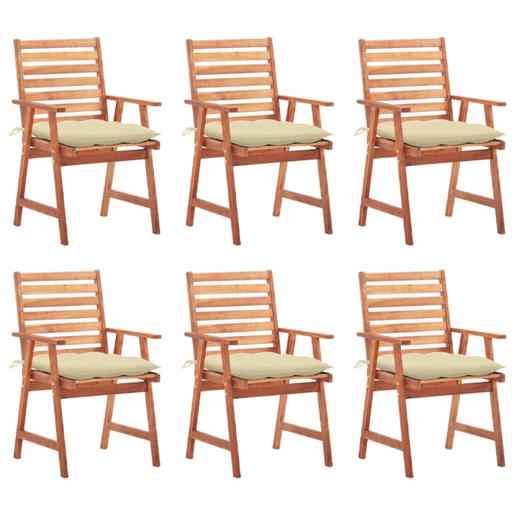 Cadeiras de jantar p jardim - Cadeiras de exterior 6 pcs c almofadões acácia maciça